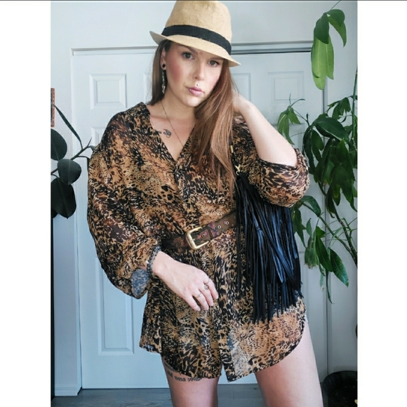 Animal Print Chiffon Blouse 4X - Picture 1 of 8